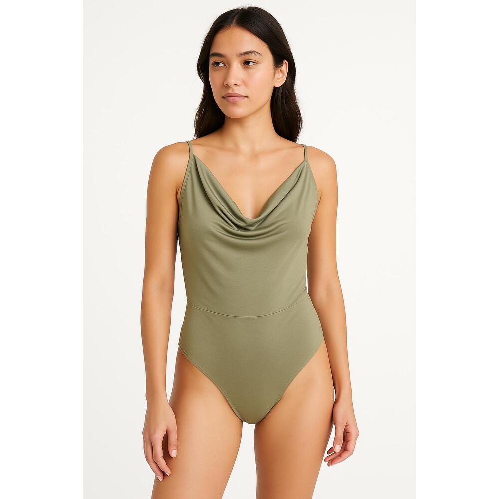 NEW Abercrombie & Fitch Soft AF Drapey Green Sleeveless Tank Bodysuit Size Small